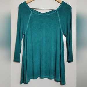 Women's Scoop Neck Teal Burn Out Top